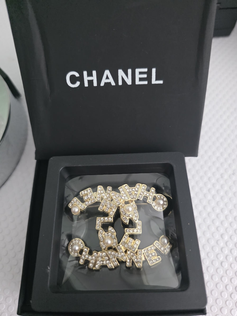 CHANEL Gold Pearl & Crystal CC Logo Brooch